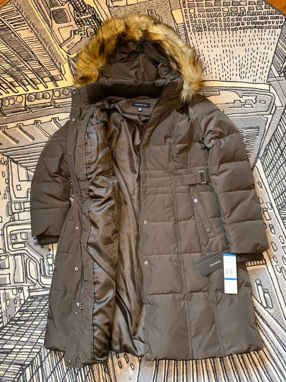 Jones New York - Women's Faux-Fur-Trim Hooded Puffer Coat - Brown - Size XL